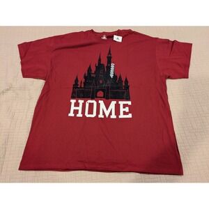 Disney Authentic Original Men's XXL Red "Home" Castle T-Shirt 100% Cotton